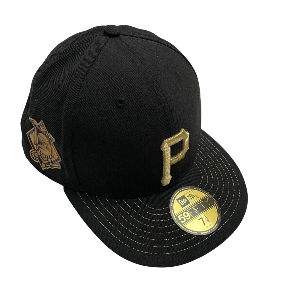 New Era Pittsburgh Pirates Hat Cap Mens‎ 7 3/8 Black Gold Wool 59FIFTY Fitted